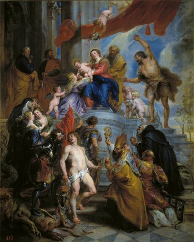 De Heilige Familie omringd door heiligen door Peter Paul Rubens